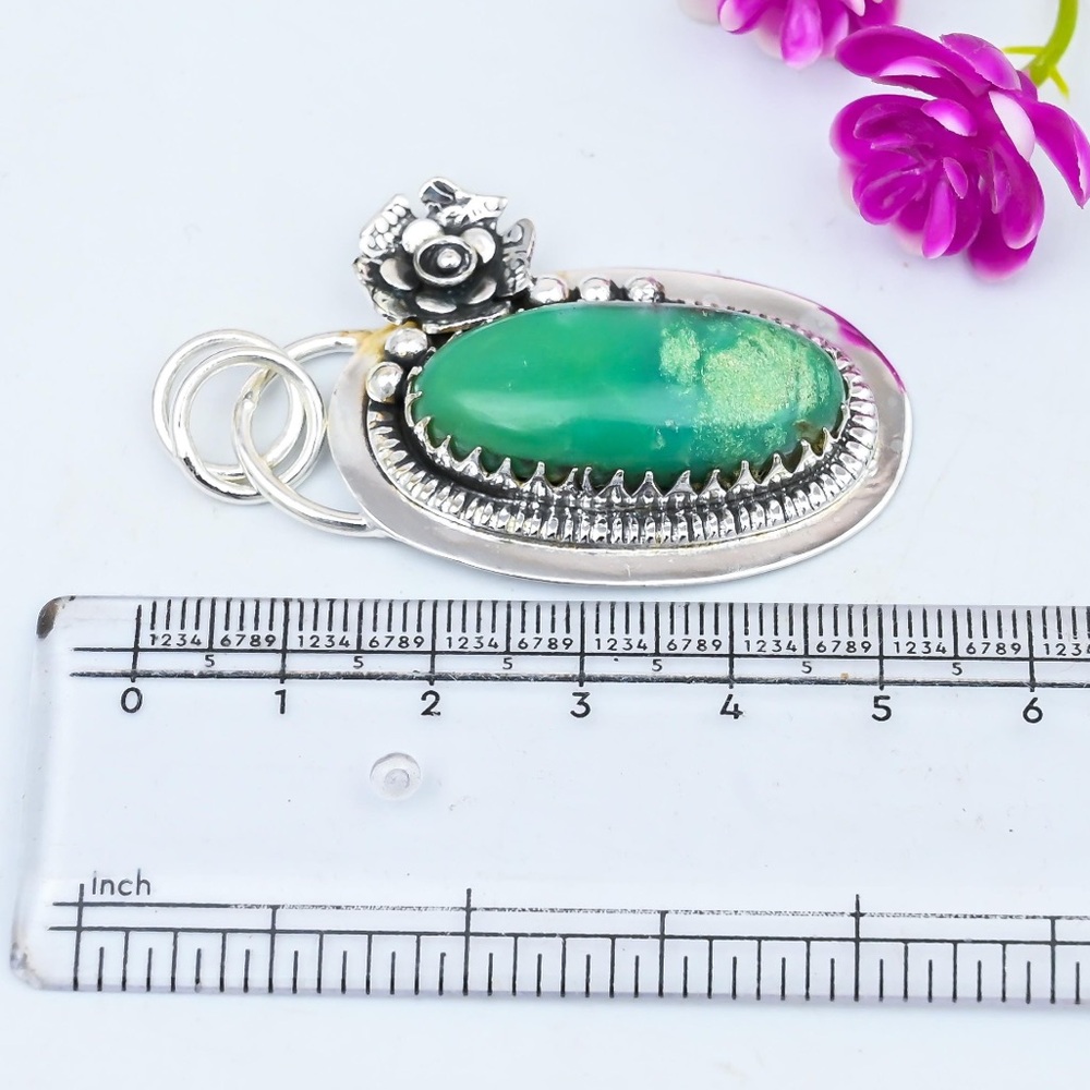 Stunning Natural Lemon Chrysoprase 925 Sterling Silver Pendant - Picture 5 of 6